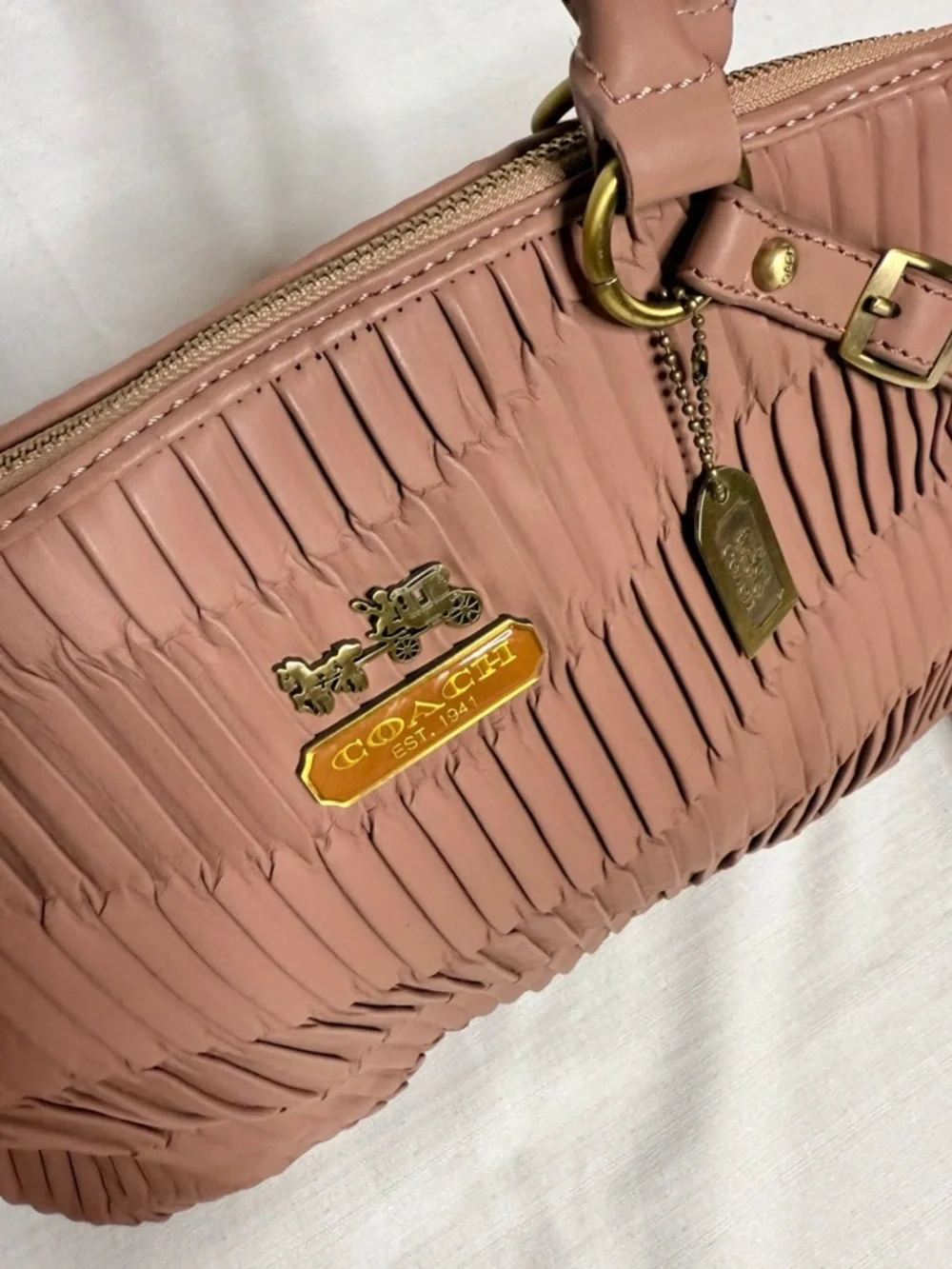 COACH 2WAY Madison Gathered 2-Way Tote Leather Handbag Blush Pink Crossbody